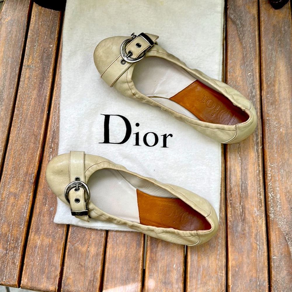 Vintage Dior cream ballet slippers